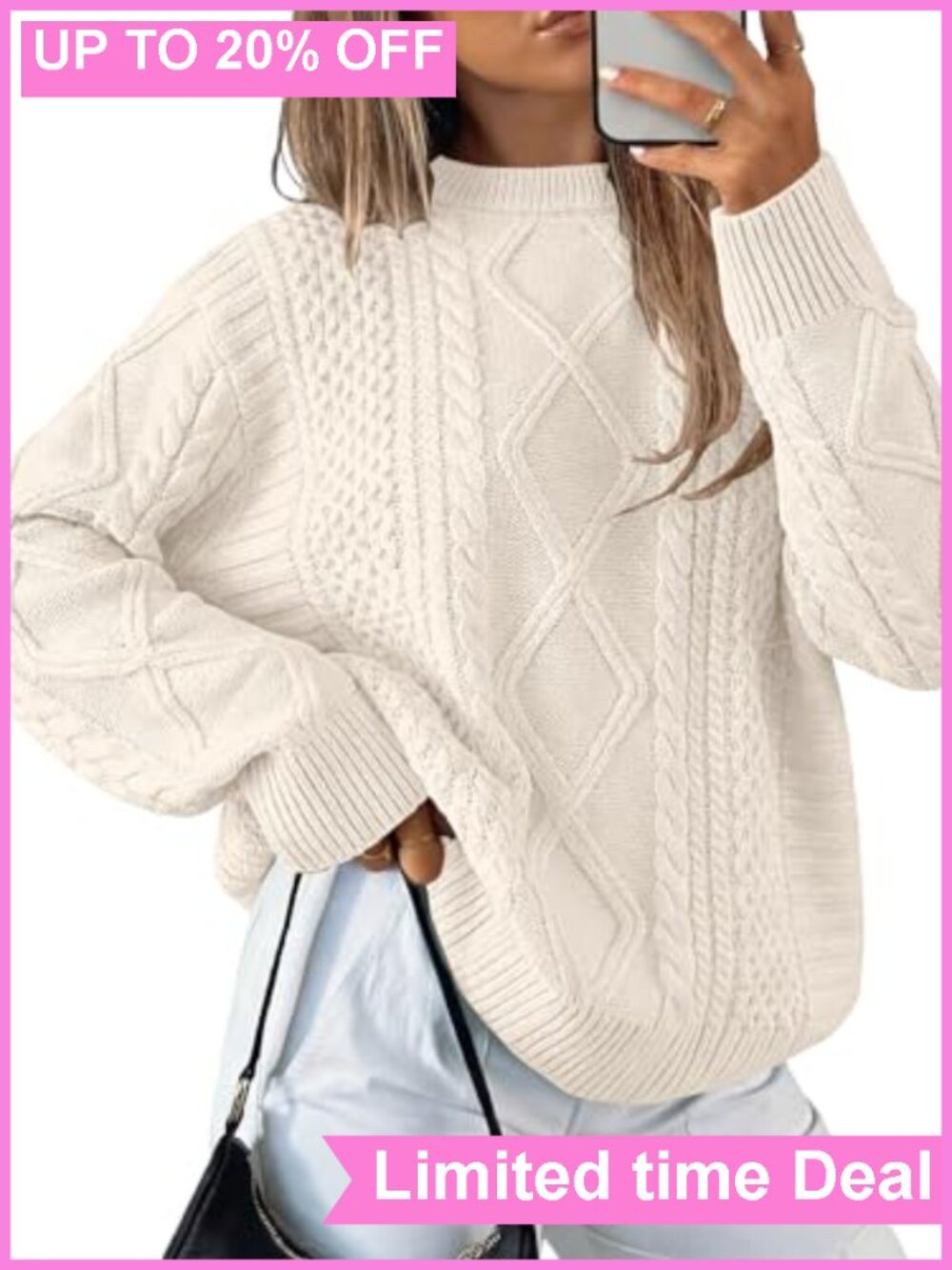 Oversized Cable Knit Pullover Sweater Crewneck Long Sleeve Women's